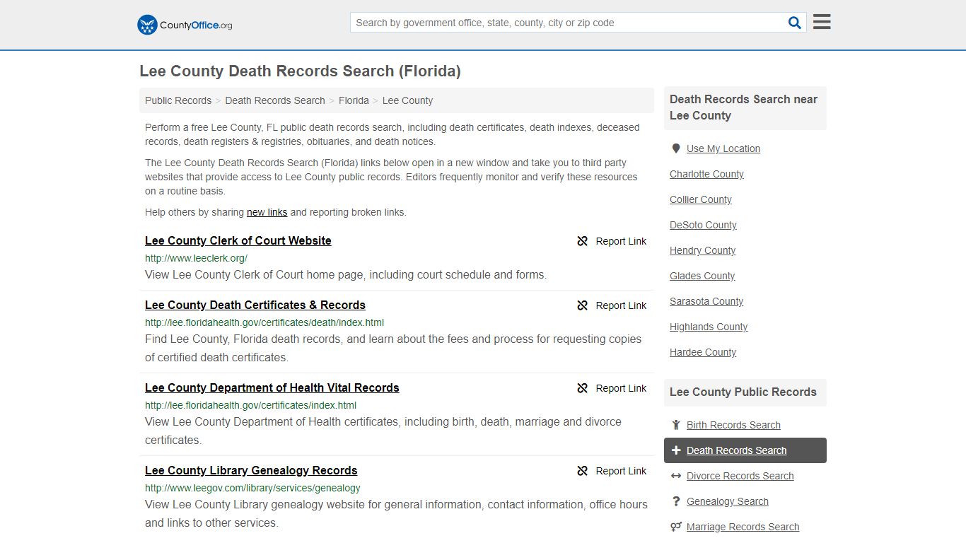 Death Records Search - Lee County, FL (Death Certificates ...