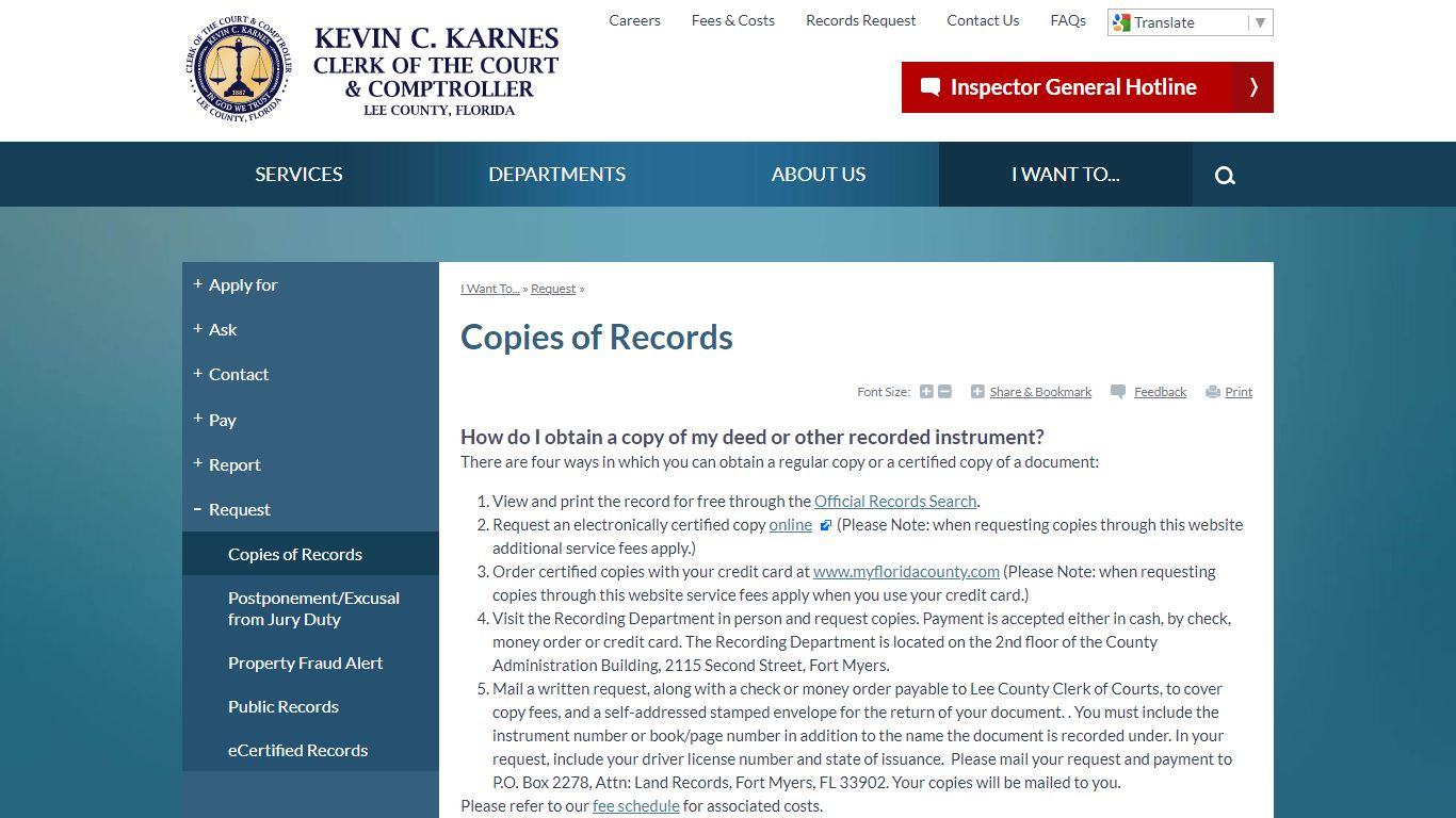 Copies of Records | Lee County Clerk of Court, FL